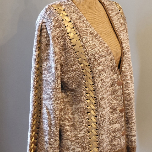 Nina Austin Vtg 80s Silk Blend Cardigan with gold ribbon accents medium - Picture 7 of 10